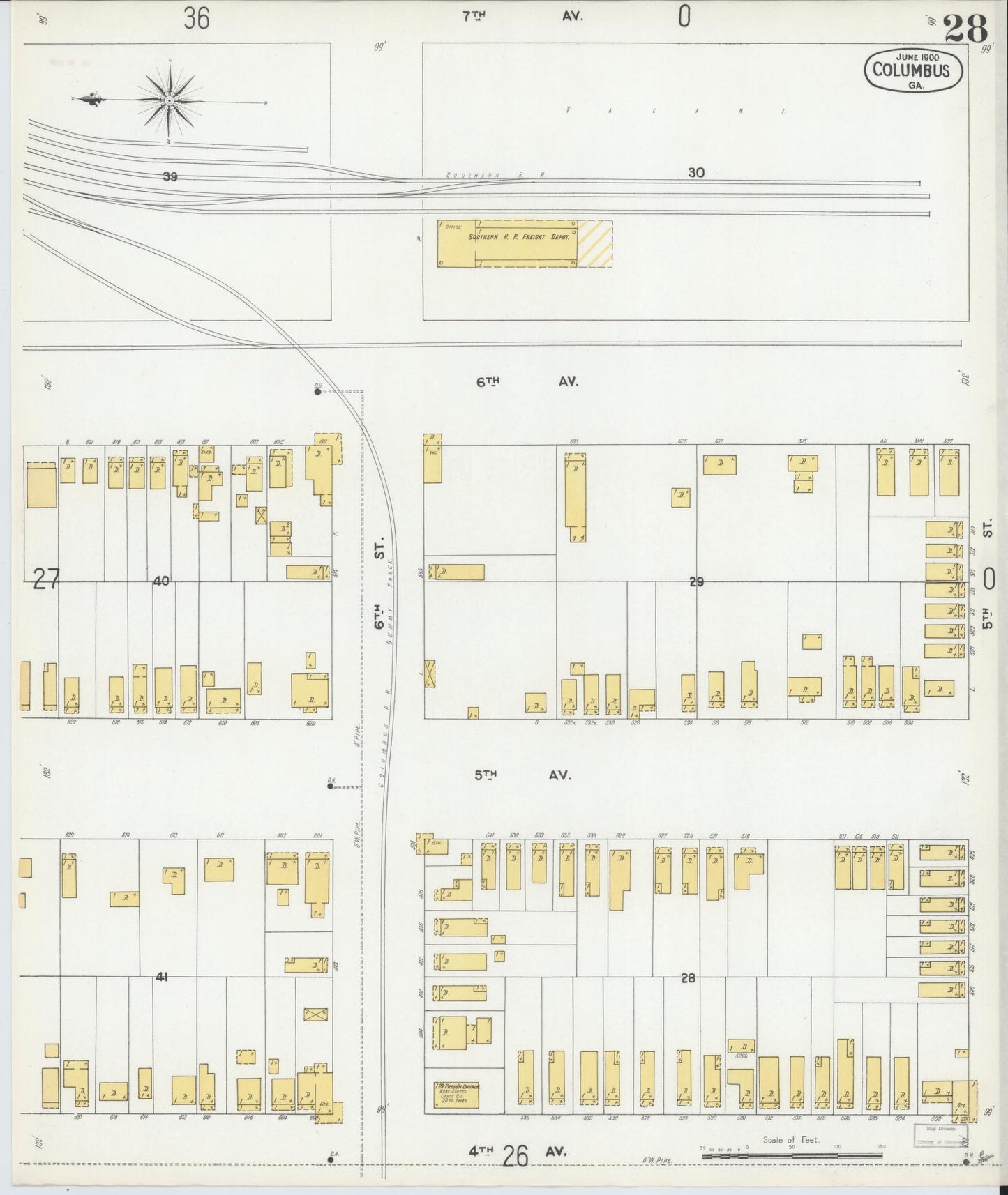 Sanborn Fire Insurance Map from Columbus, Muscogee County, Georgia (1900), Sheet #0028 - Complete Map Set gallery image, historic Sanborn map, vintage wall art, Georgia Georgia