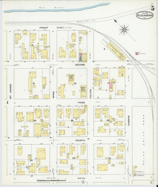 Sanborn Fire Insurance Map from Alexandria, Rapides Parish, Louisiana (1909), Sheet #0005 - Historic Sanborn Fire Insurance Map Print, vintage old map wall art, antique decor, genealogy gift, Louisiana Louisiana map