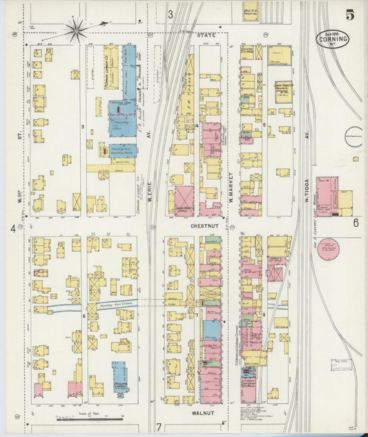 Sanborn Fire Insurance Map from Corning, Steuben County, New York (1898), Sheet #0005 - Historic Sanborn Fire Insurance Map Print, vintage old map wall art, antique decor, genealogy gift, New York New York map