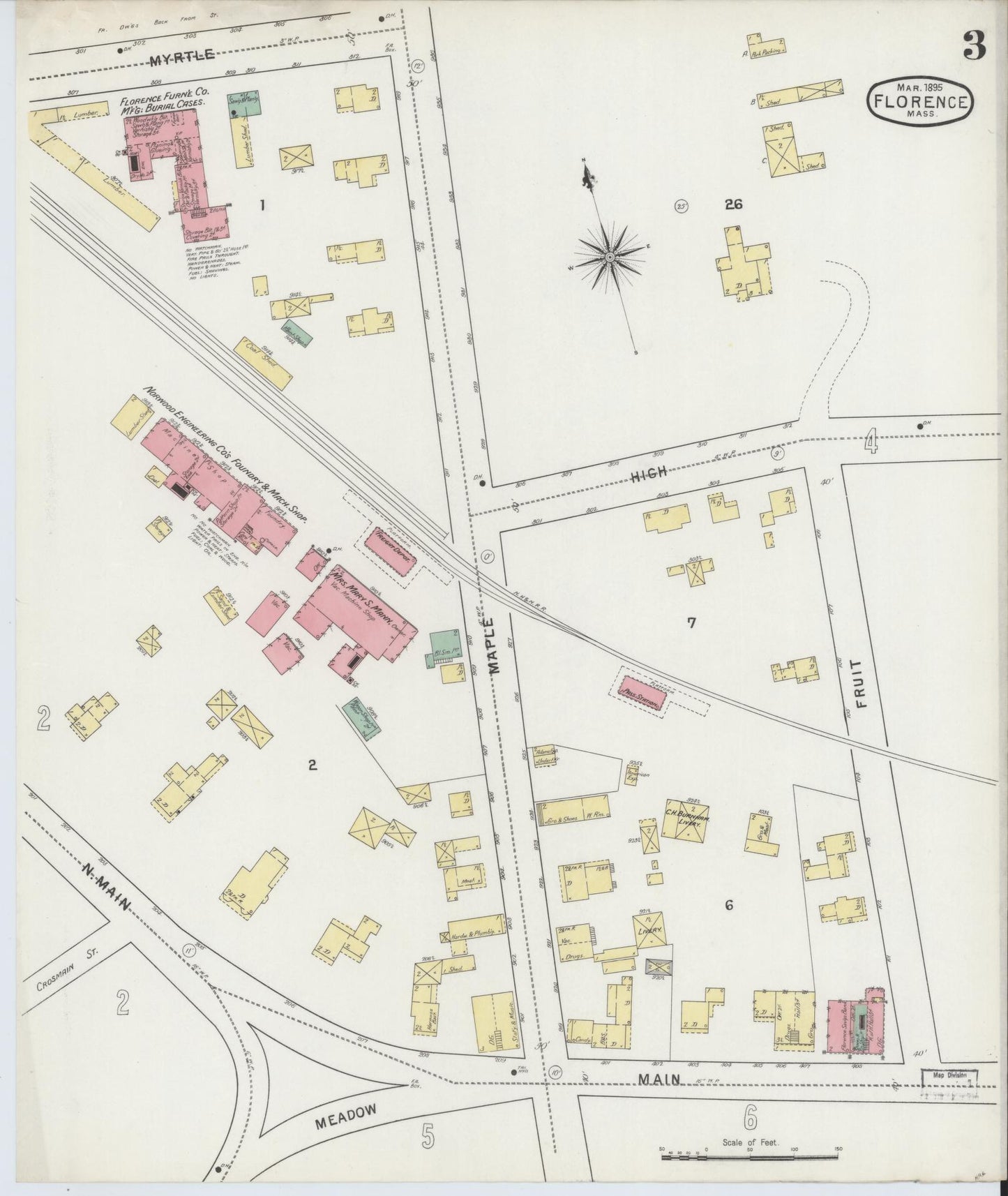 Sanborn Fire Insurance Map from Florence, Hampshire County, Massachusetts (1895), Sheet #0003 - Complete Map Set gallery image, historic Sanborn map, vintage wall art, Massachusetts Massachusetts