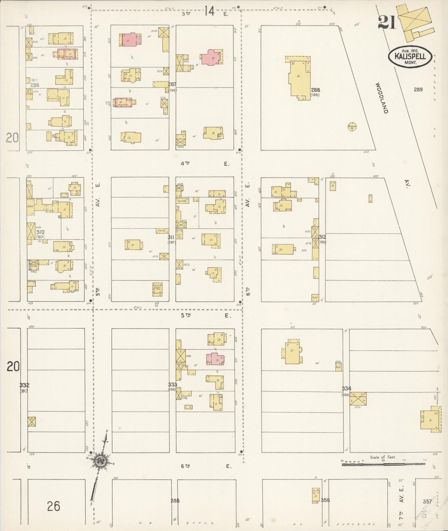 Sanborn Fire Insurance Map from Kalispell, Flathead County, Montana (1910), Sheet #0021 - Complete Map Set gallery image, historic Sanborn map, vintage wall art, Montana Montana