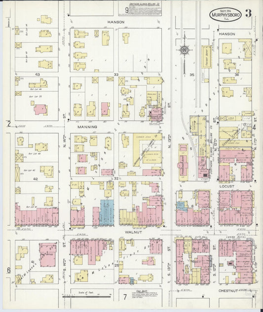 Sanborn Fire Insurance Map from Murphysboro, Jackson County, Illinois (1914), Sheet #0003 - Historic Sanborn Fire Insurance Map Print, vintage old map wall art, antique decor, genealogy gift, Illinois Illinois map