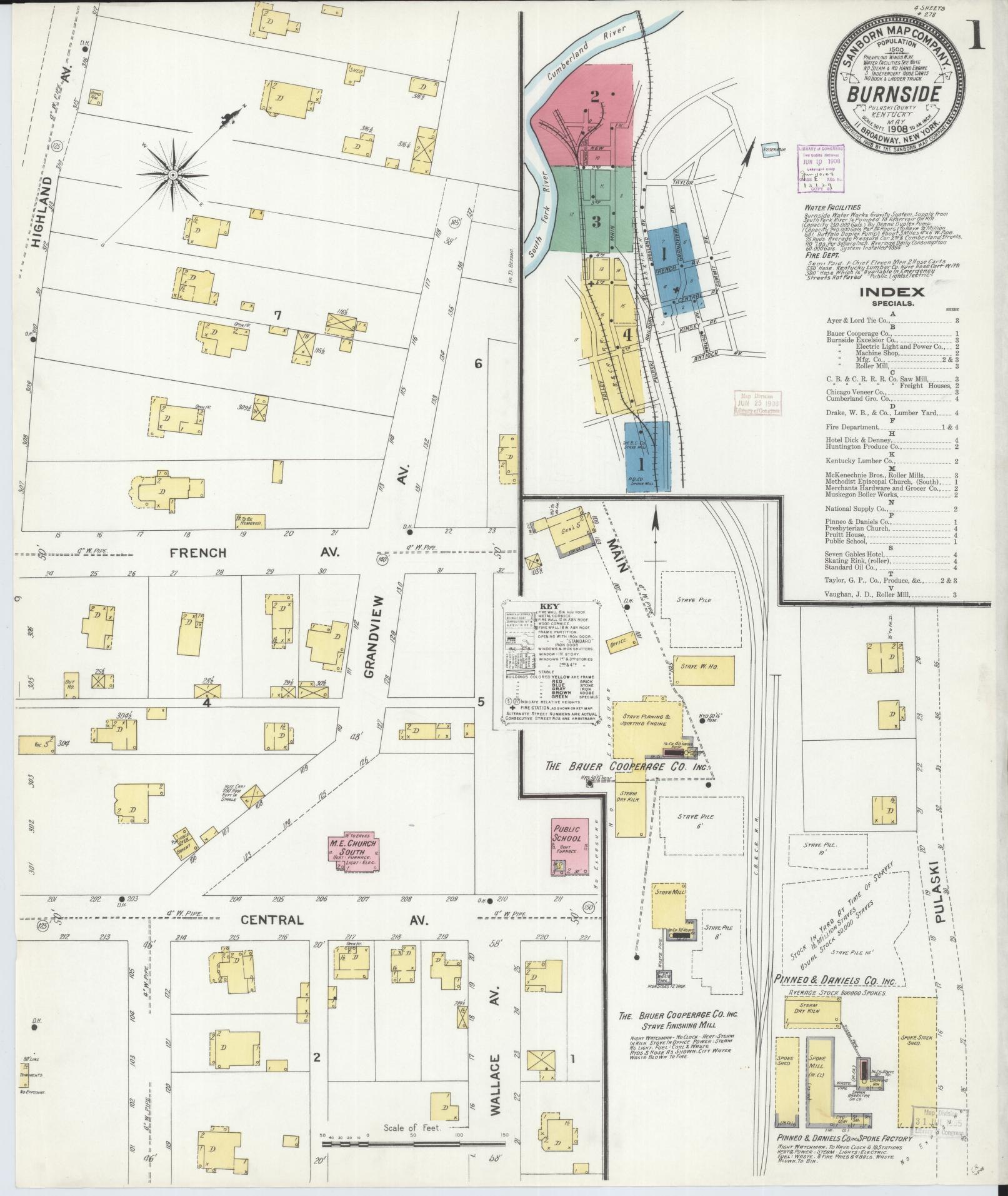 Sanborn Fire Insurance Map from Burnside, Pulaski County, Kentucky. (1908) – Historic Sanborn Fire Insurance Map Print