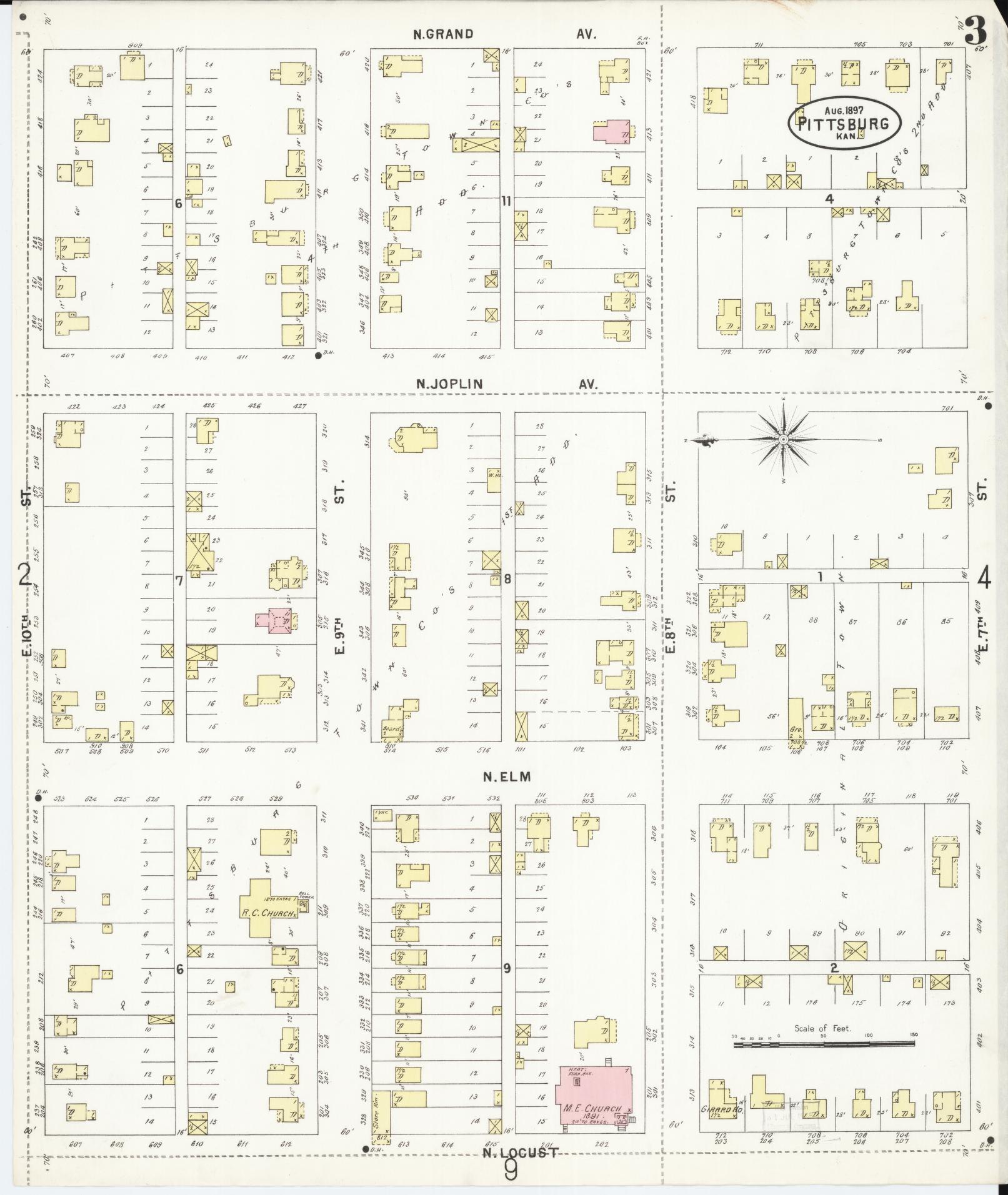 Sanborn Fire Insurance Map from Pittsburg, Crawford County, Kansas (1897), Sheet #0003 - Complete Map Set gallery image, historic Sanborn map, vintage wall art, Kansas Kansas