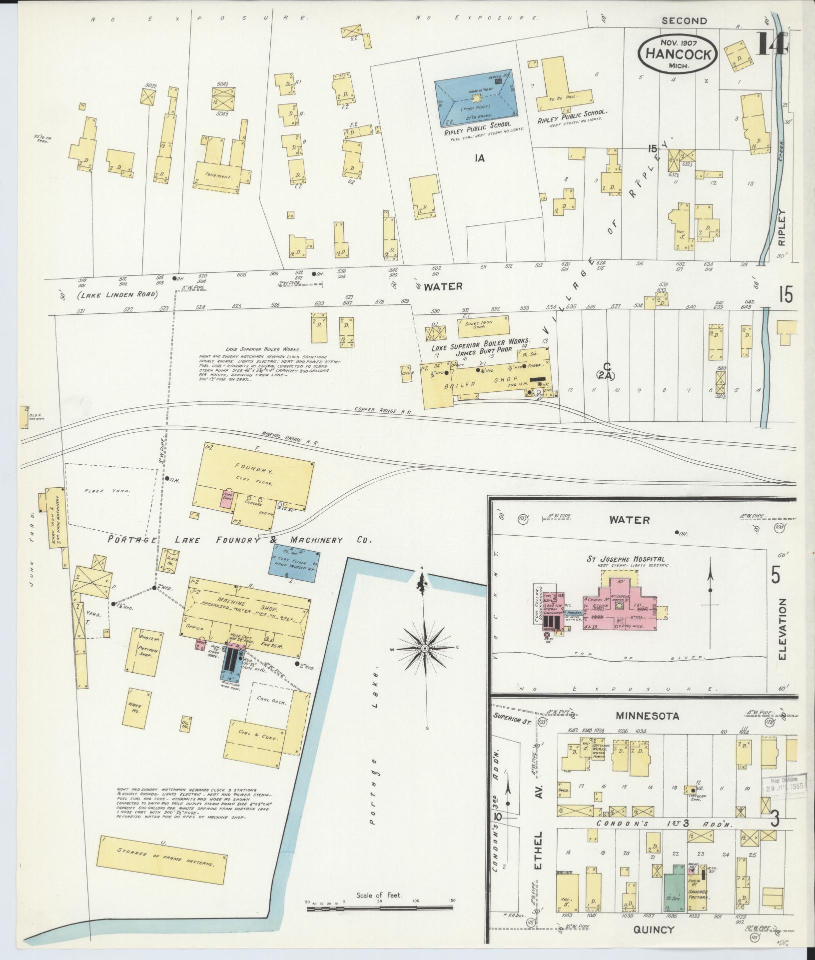 Sanborn Fire Insurance Map from Hancock, Houghton County, Michigan (1907), Sheet #0014 - Historic Sanborn Fire Insurance Map Print, vintage old map wall art, antique decor, genealogy gift, Michigan Michigan map