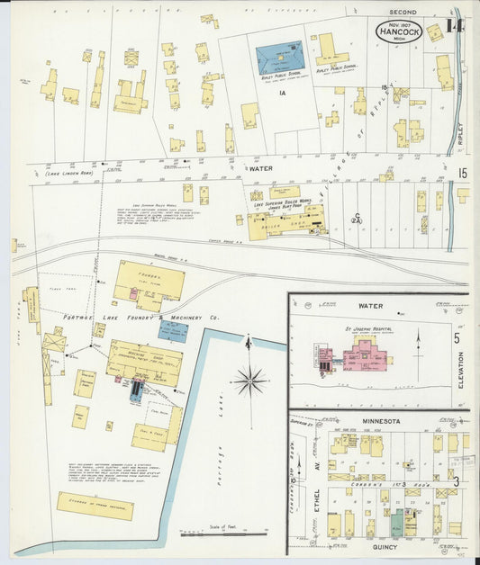 Sanborn Fire Insurance Map from Hancock, Houghton County, Michigan (1907), Sheet #0014 - Historic Sanborn Fire Insurance Map Print, vintage old map wall art, antique decor, genealogy gift, Michigan Michigan map