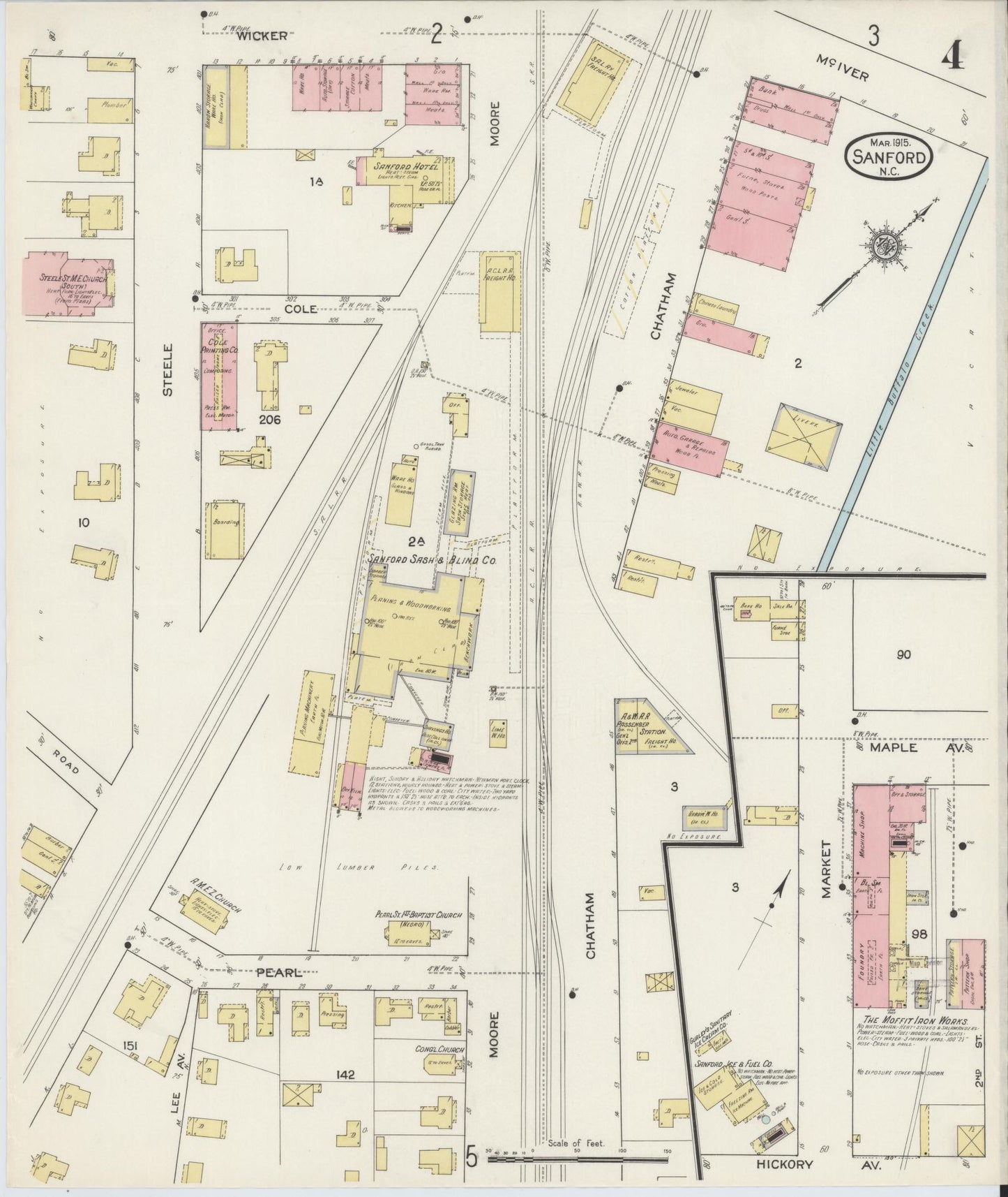 Sanborn Fire Insurance Map from Sanford, Lee County, North Carolina (1915), Sheet #0004 - Complete Map Set gallery image, historic Sanborn map, vintage wall art, North Carolina North Carolina