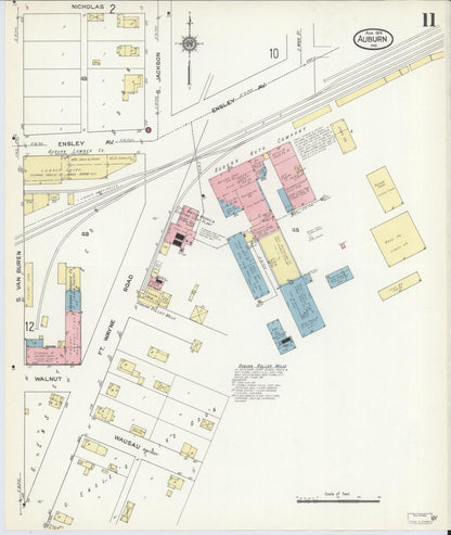 Sanborn Fire Insurance Map from Auburn, De Kalb County, Indiana (1914), Sheet #0011 - Historic Sanborn Fire Insurance Map Print, vintage old map wall art, antique decor, genealogy gift, Indiana Indiana map