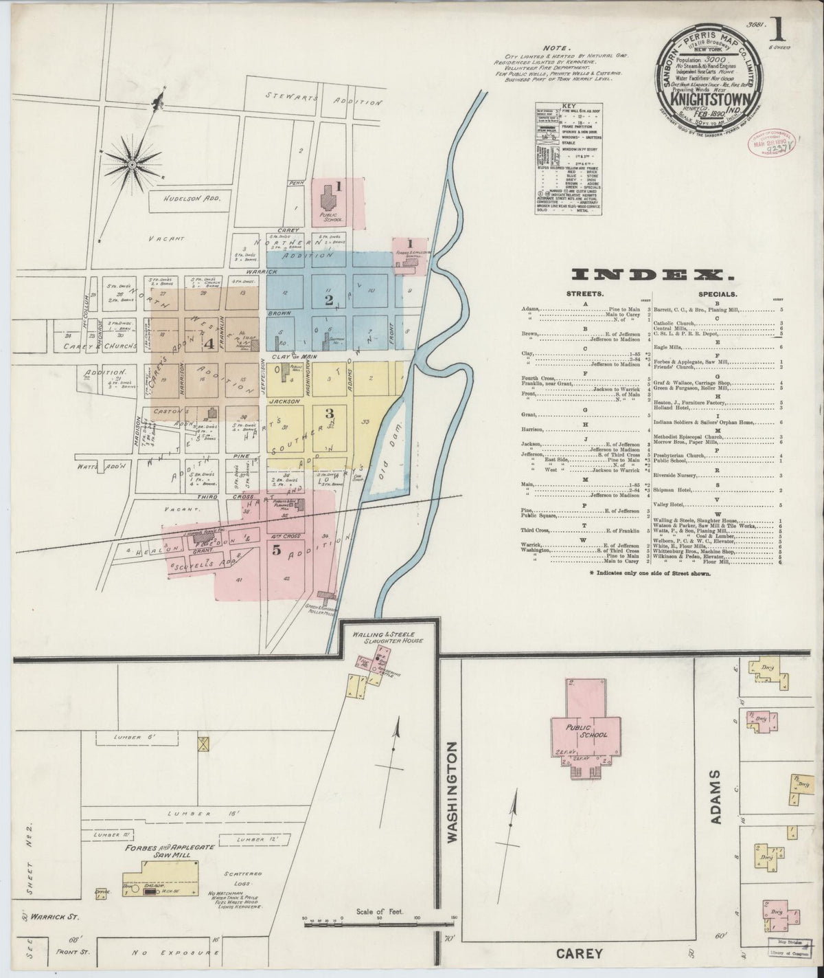 Sanborn Fire Insurance Map from Knightstown, Henry County, Indiana (1890), Sheet #0001 - Historic Sanborn Fire Insurance Map Print, vintage old map wall art, antique decor, genealogy gift, Indiana Indiana map