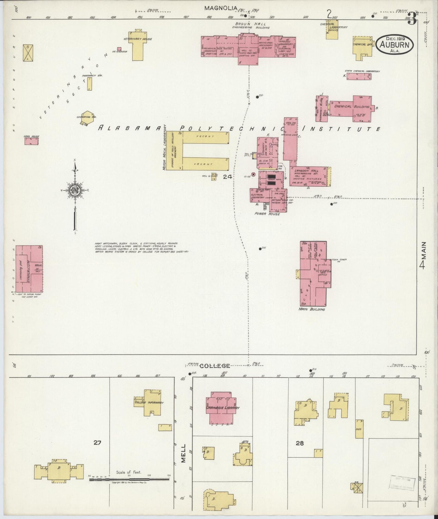 Sanborn Fire Insurance Map from Auburn, Lee County, Alabama (1919), Sheet #0003 - Complete Map Set gallery image, historic Sanborn map, vintage wall art, Alabama Alabama