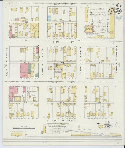 Sanborn Fire Insurance Map from Laramie, Albany County, Wyoming (1894), Sheet #0004 - Historic Sanborn Fire Insurance Map Print, vintage old map wall art, antique decor, genealogy gift, Wyoming Wyoming map