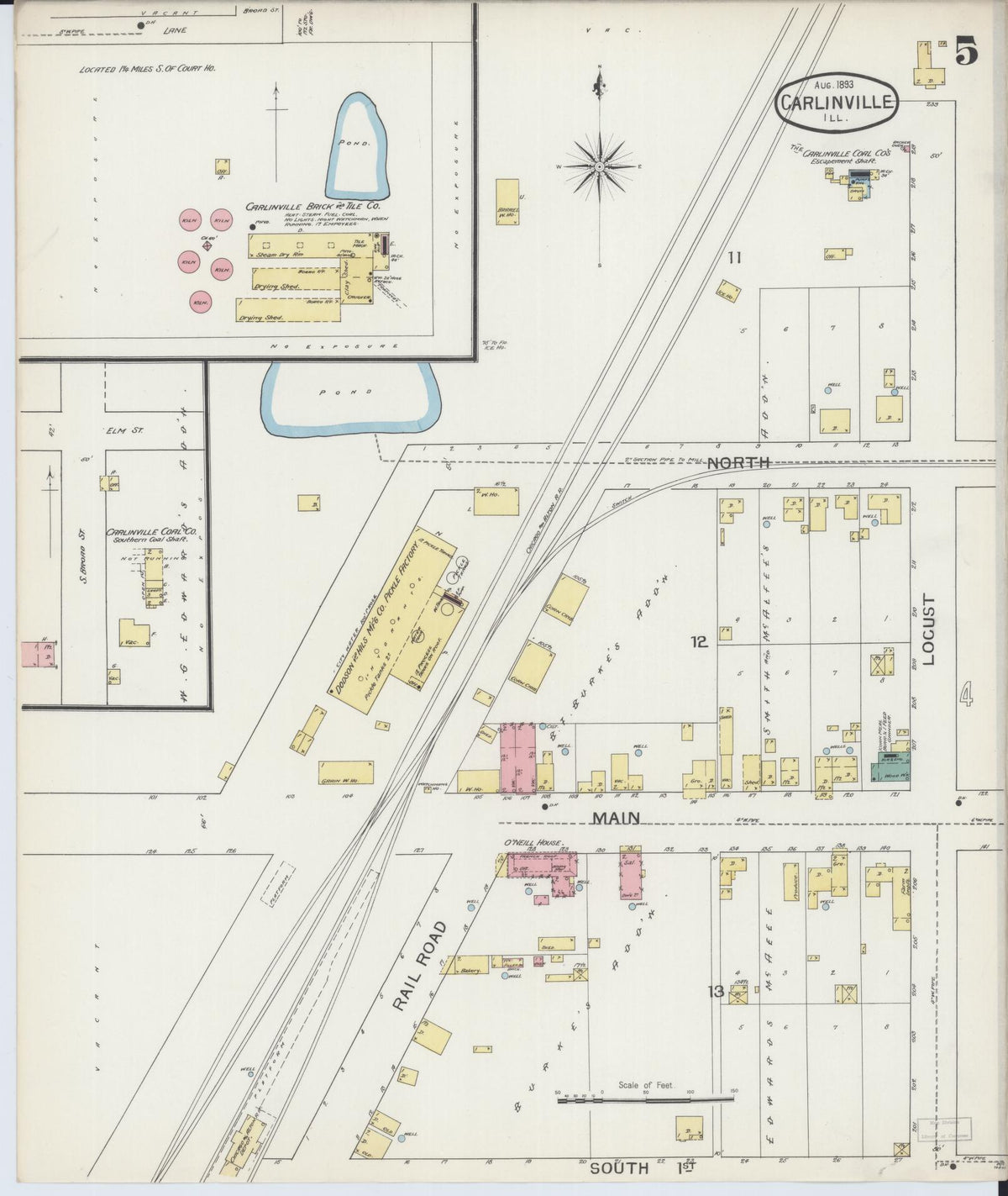 Sanborn Fire Insurance Map from Carlinville, Macoupin County, Illinois (1893), Sheet #0005 - Complete Map Set gallery image, historic Sanborn map, vintage wall art, Illinois Illinois