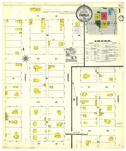 Sanborn Fire Insurance Map from Amarillo, Potter County, Texas (1902), Sheet #0001 - Historic Sanborn Fire Insurance Map Print, vintage old map wall art, antique decor, genealogy gift, Texas Texas map