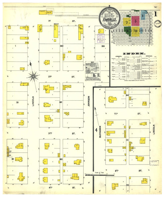 Sanborn Fire Insurance Map from Amarillo, Potter County, Texas (1902), Sheet #0001 - Historic Sanborn Fire Insurance Map Print, vintage old map wall art, antique decor, genealogy gift, Texas Texas map