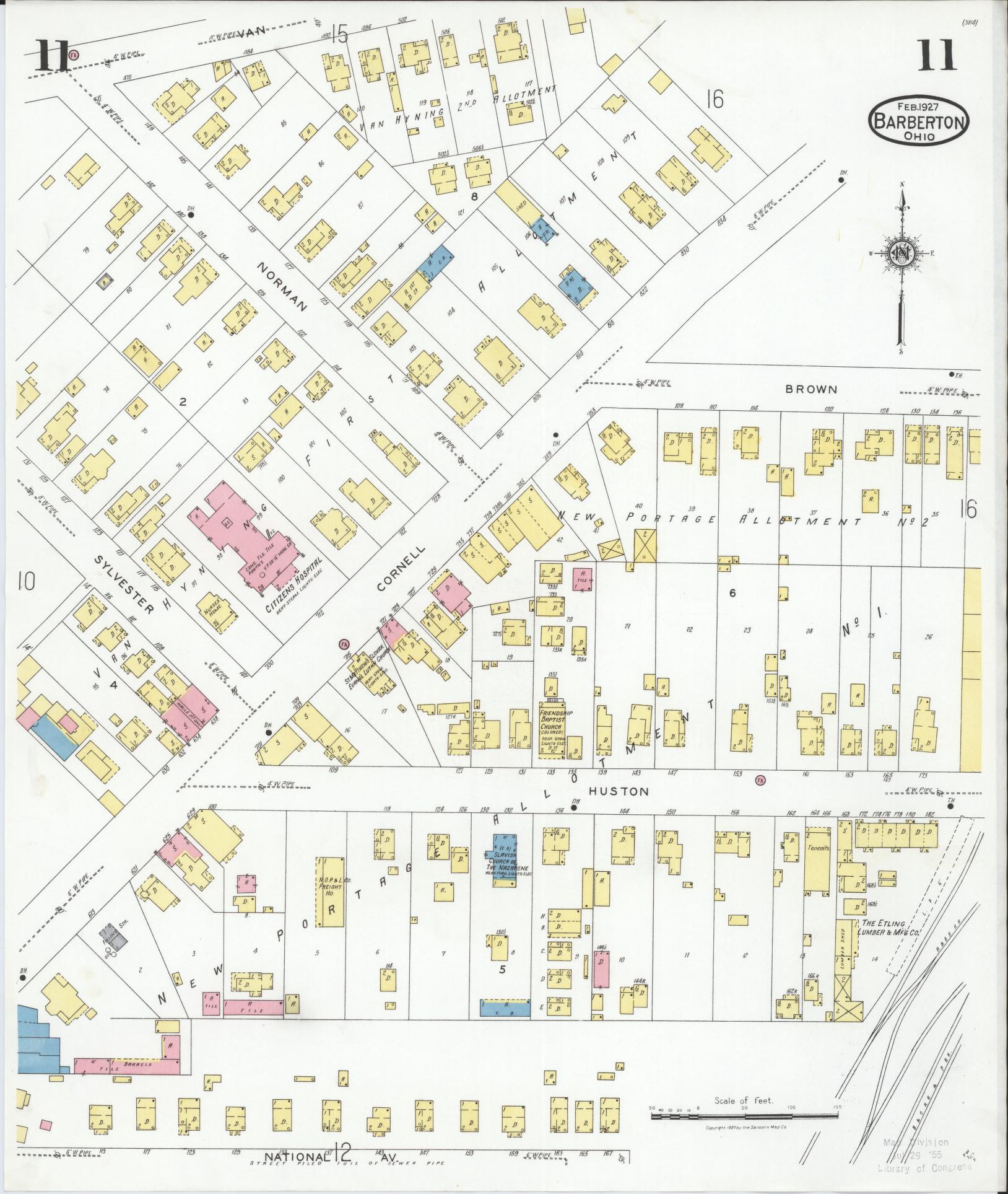 Sanborn Fire Insurance Map from Barberton, Summit County, Ohio (1927), Sheet #0011 - Historic Sanborn Fire Insurance Map Print, vintage old map wall art, antique decor, genealogy gift, Ohio Ohio map