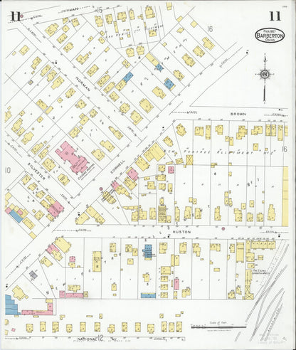 Sanborn Fire Insurance Map from Barberton, Summit County, Ohio (1927), Sheet #0011 - Historic Sanborn Fire Insurance Map Print, vintage old map wall art, antique decor, genealogy gift, Ohio Ohio map