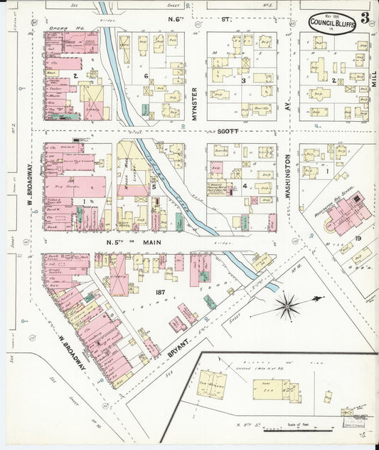 Sanborn Fire Insurance Map from Council Bluffs, Pottawattamie County, Iowa (1891), Sheet #0003 - Historic Sanborn Fire Insurance Map Print, vintage old map wall art