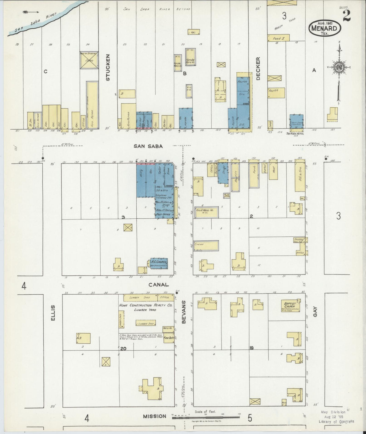 Sanborn Fire Insurance Map from Menard, Menard County, Texas (1921), Sheet #0002 - Complete Map Set gallery image, historic Sanborn map, vintage wall art, Texas Texas