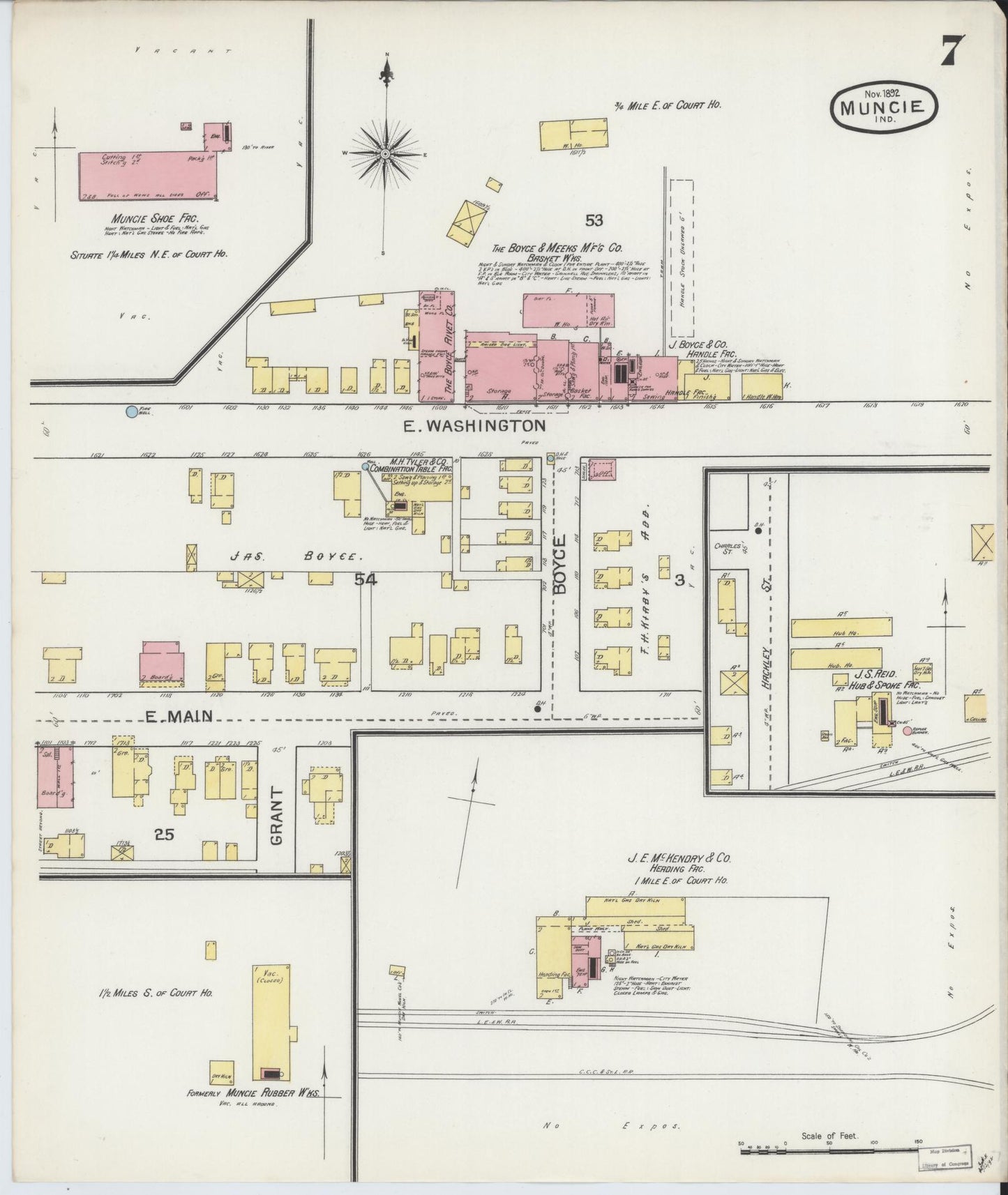 Sanborn Fire Insurance Map from Muncie, Delaware County, Indiana (1892), Sheet #0007 - Historic Sanborn Fire Insurance Map Print, vintage old map wall art, antique decor, genealogy gift, Indiana Indiana map