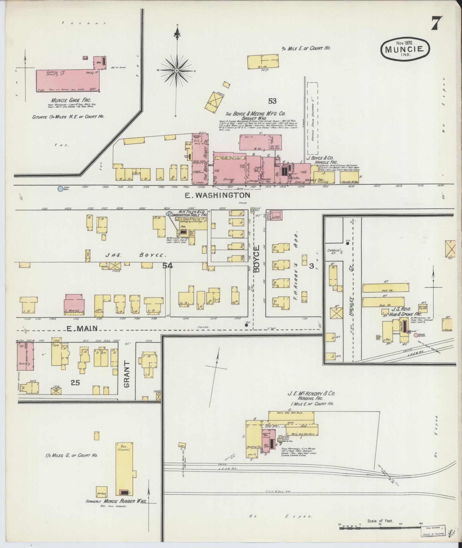 Sanborn Fire Insurance Map from Muncie, Delaware County, Indiana (1892), Sheet #0007 - Historic Sanborn Fire Insurance Map Print, vintage old map wall art, antique decor, genealogy gift, Indiana Indiana map