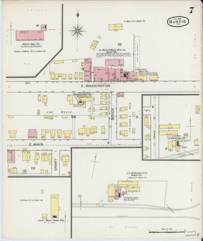 Sanborn Fire Insurance Map from Muncie, Delaware County, Indiana (1892), Sheet #0007 - Historic Sanborn Fire Insurance Map Print, vintage old map wall art, antique decor, genealogy gift, Indiana Indiana map