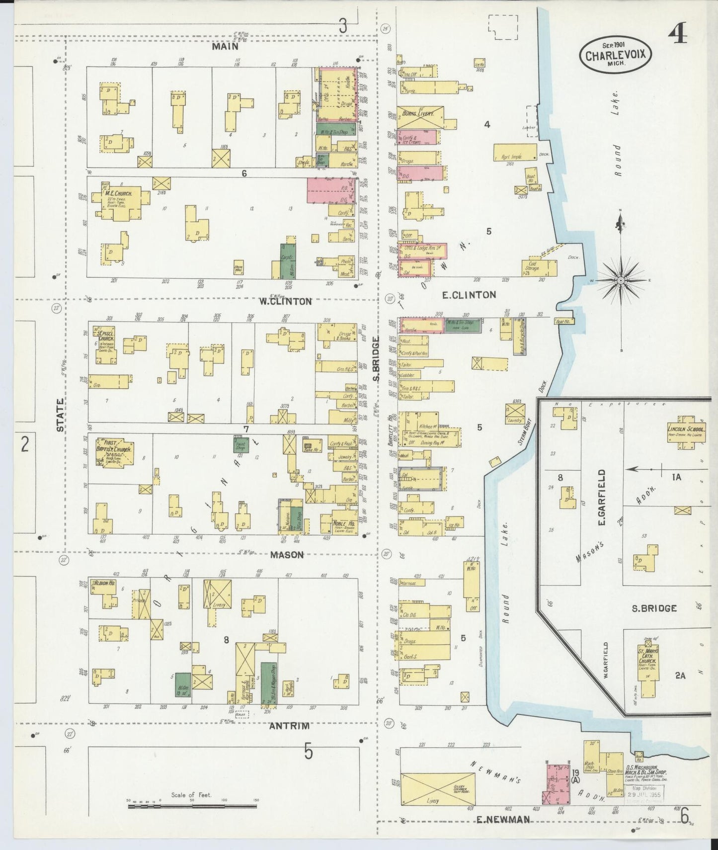 Sanborn Fire Insurance Map from Charlevoix, Charlevoix County, Michigan (1901), Sheet #0004 - Historic Sanborn Fire Insurance Map Print, vintage old map wall art, antique decor, genealogy gift, Michigan Michigan map