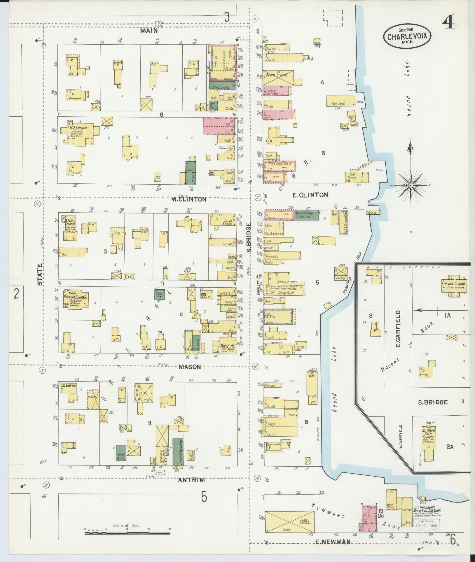 Sanborn Fire Insurance Map from Charlevoix, Charlevoix County, Michigan (1901), Sheet #0004 - Historic Sanborn Fire Insurance Map Print, vintage old map wall art, antique decor, genealogy gift, Michigan Michigan map