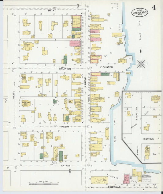 Sanborn Fire Insurance Map from Charlevoix, Charlevoix County, Michigan (1901), Sheet #0004 - Historic Sanborn Fire Insurance Map Print, vintage old map wall art, antique decor, genealogy gift, Michigan Michigan map
