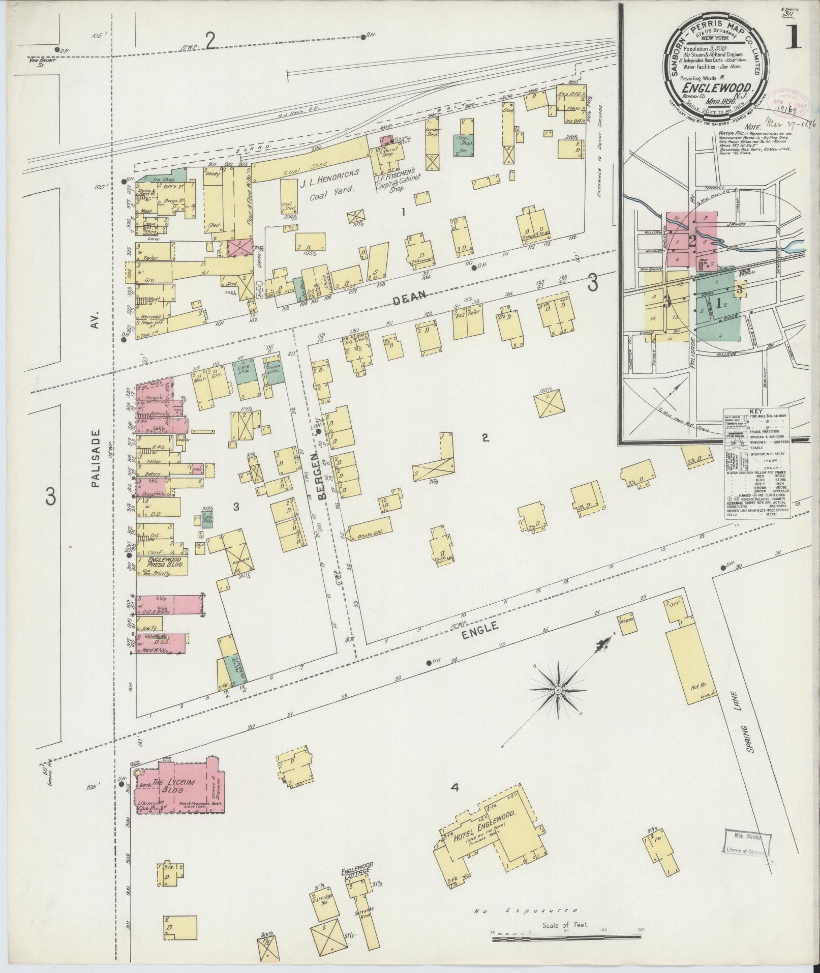 Sanborn Fire Insurance Map from Englewood, Bergen County, New Jersey. (1896) – Historic Sanborn Fire Insurance Map Print