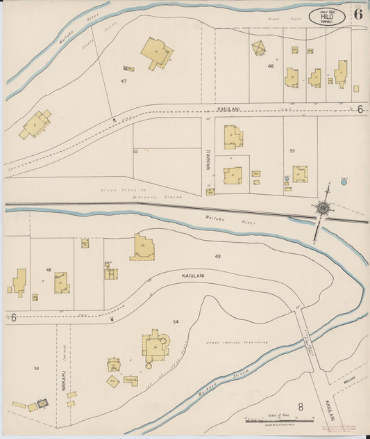 Sanborn Fire Insurance Map from Hilo, Hawaii County, Hawaii (1921), Sheet #0006 - Historic Sanborn Fire Insurance Map Print, vintage old map wall art