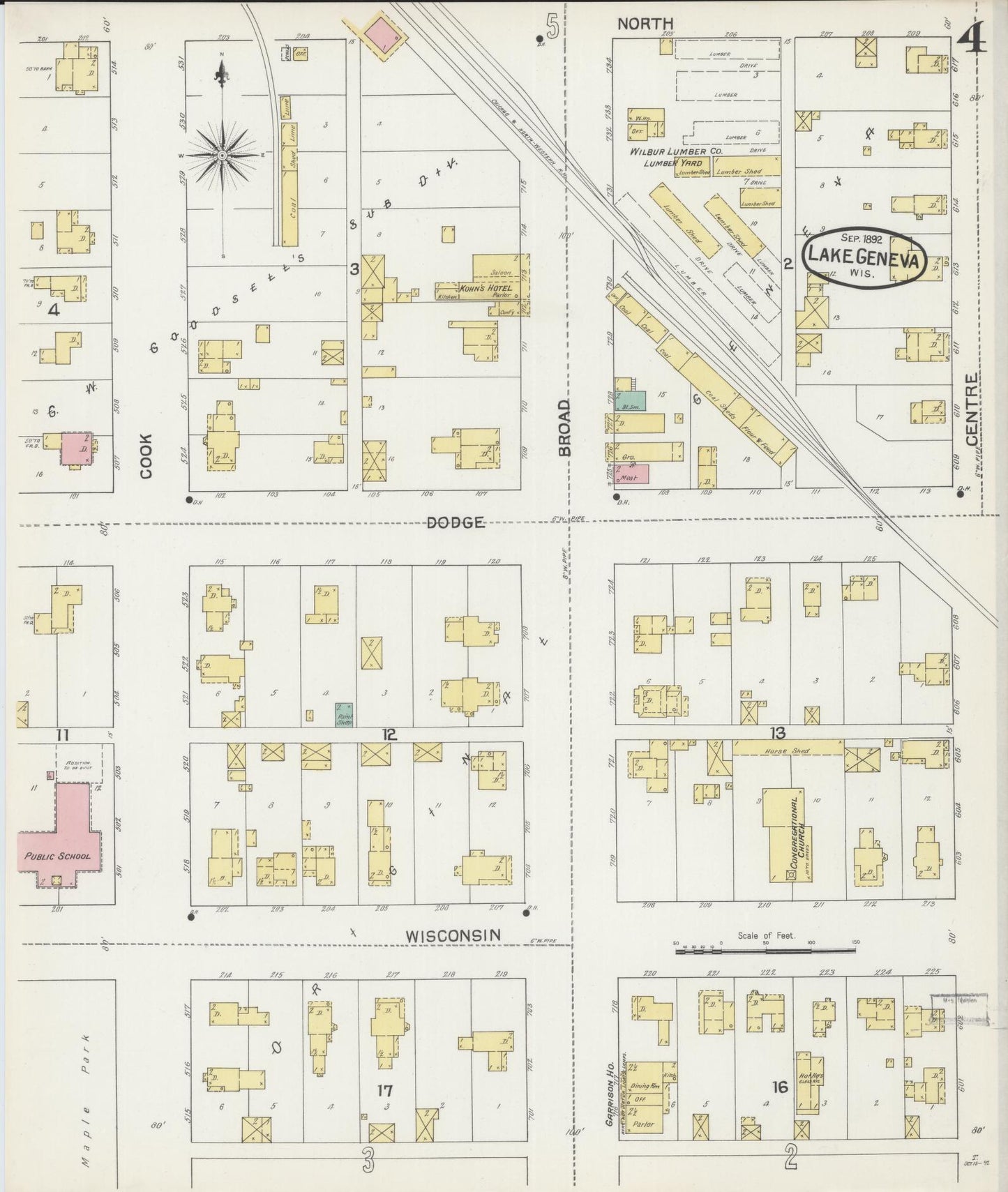 Sanborn Fire Insurance Map from Lake Geneva, Walworth County, Wisconsin (1892), Sheet #0004 - Historic Sanborn Fire Insurance Map Print, vintage old map wall art, antique decor, genealogy gift, Wisconsin Wisconsin map