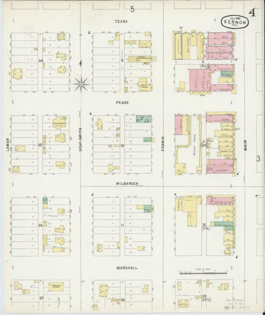 Sanborn Fire Insurance Map from Vernon, Wilbarger County, Texas (1896), Sheet #0004 - Historic Sanborn Fire Insurance Map Print, vintage old map wall art, antique decor, genealogy gift, Texas Texas map