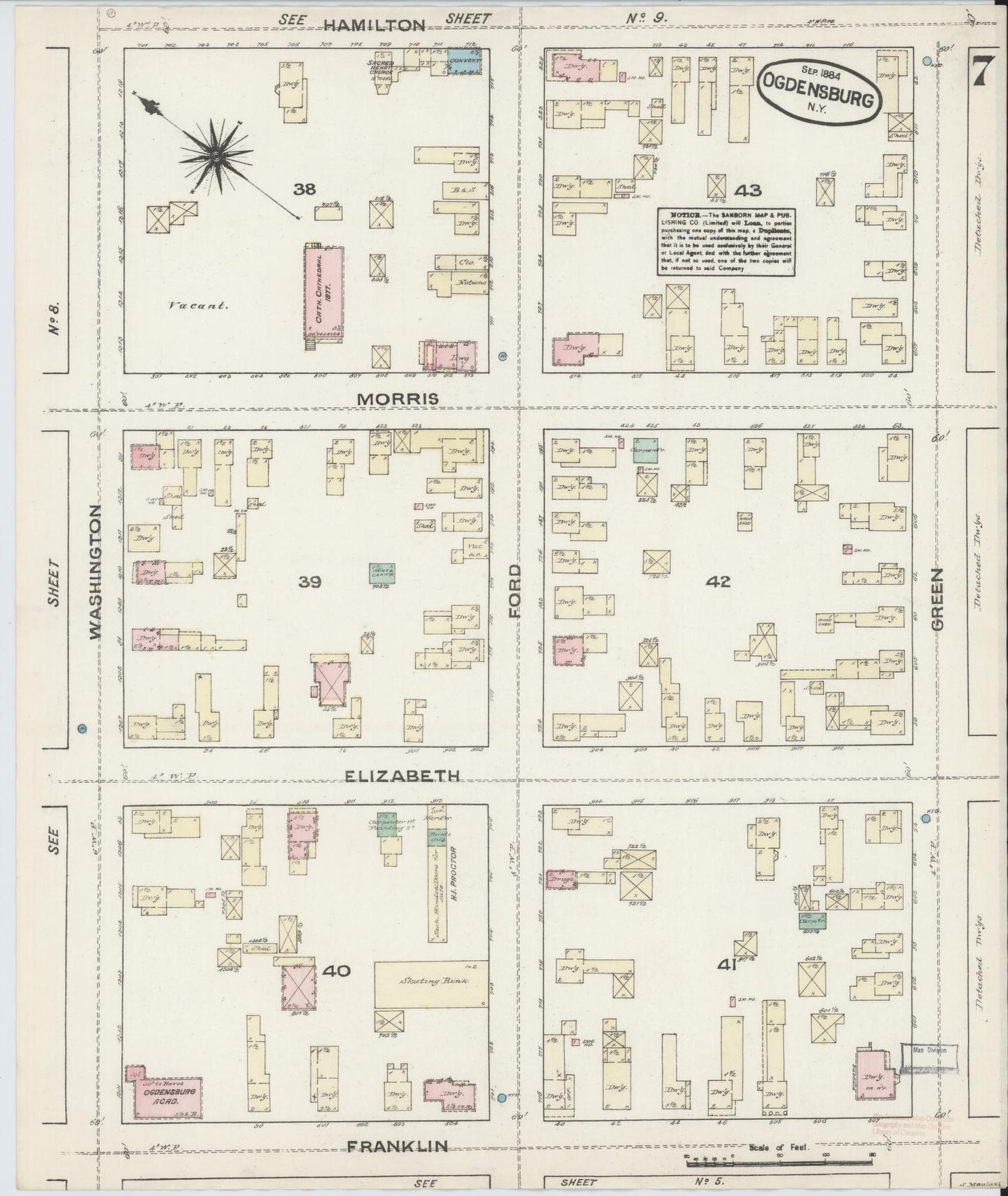 Sanborn Fire Insurance Map from Ogdensburg, St. Lawrence County, New York (1884), Sheet #0007 - Complete Map Set gallery image, historic Sanborn map, vintage wall art, New York New York