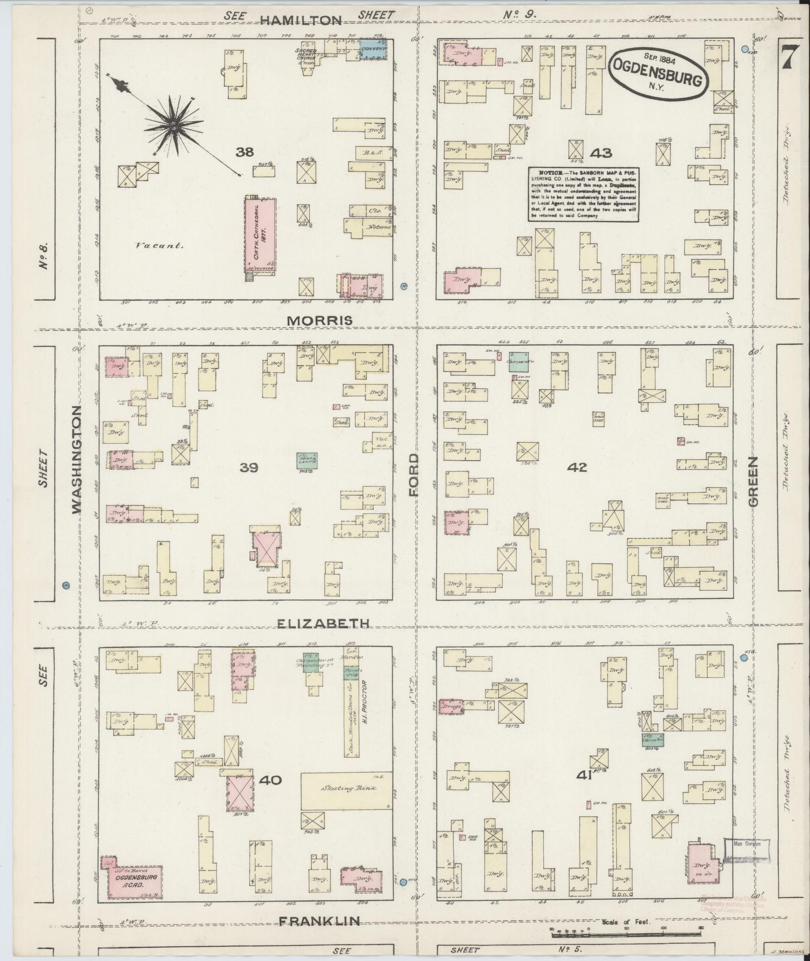 Sanborn Fire Insurance Map from Ogdensburg, St. Lawrence County, New York (1884), Sheet #0007 - Complete Map Set gallery image, historic Sanborn map, vintage wall art, New York New York
