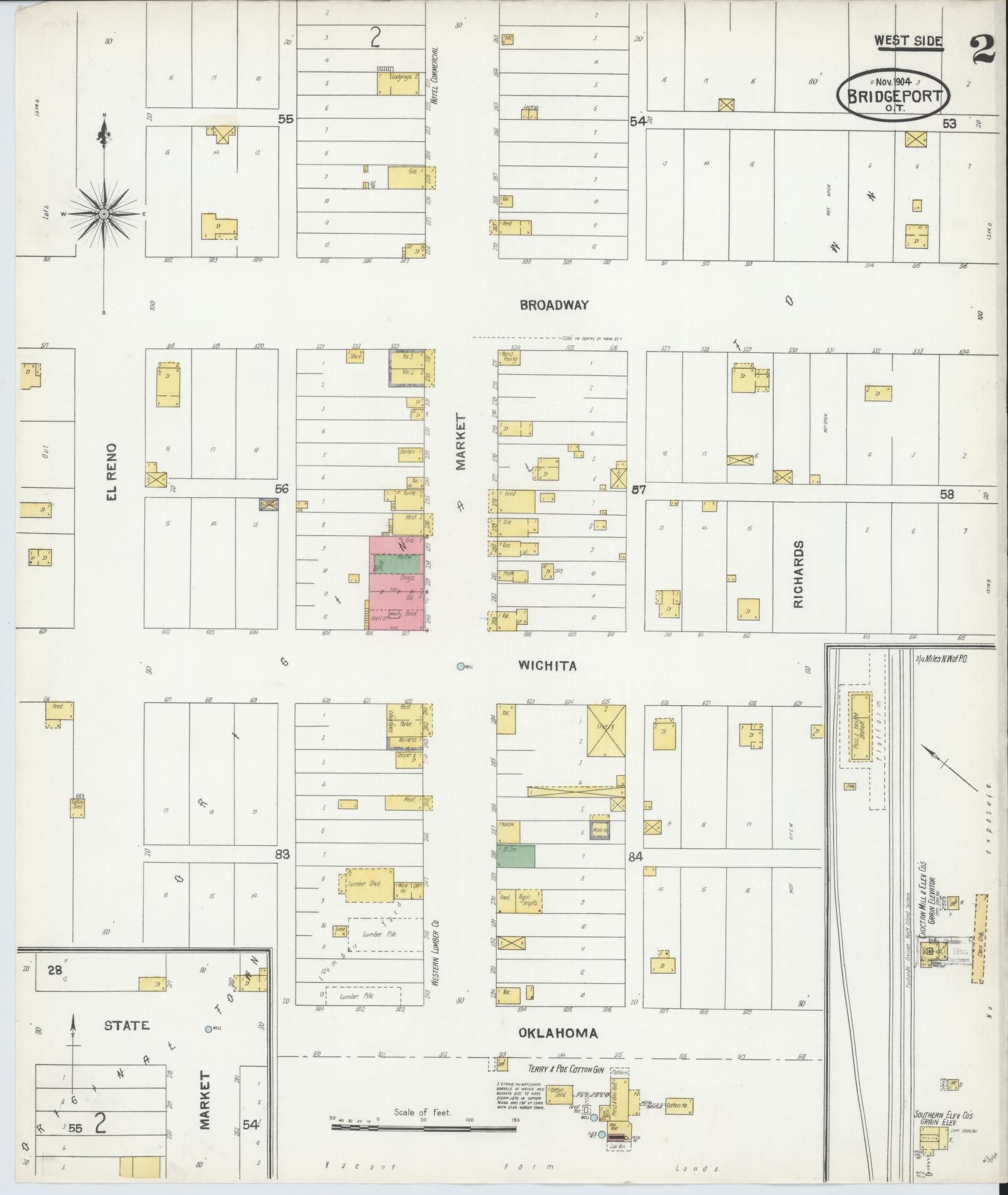 Sanborn Fire Insurance Map from Bridgeport, Caddo County, Oklahoma (1904), Sheet #0002 - Historic Sanborn Fire Insurance Map Print, vintage old map wall art, antique decor, genealogy gift, Oklahoma Oklahoma map