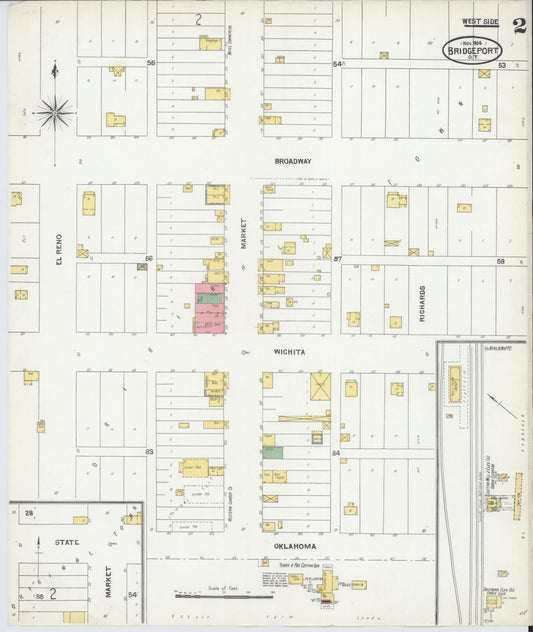 Sanborn Fire Insurance Map from Bridgeport, Caddo County, Oklahoma (1904), Sheet #0002 - Historic Sanborn Fire Insurance Map Print, vintage old map wall art, antique decor, genealogy gift, Oklahoma Oklahoma map