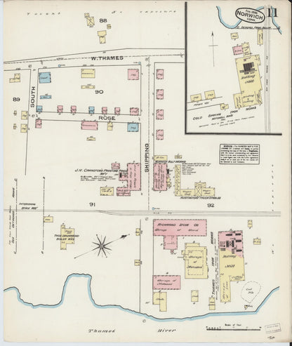Sanborn Fire Insurance Map from Norwich, New London County, Connecticut (1885), Sheet #0011 - Complete Map Set gallery image, historic Sanborn map, vintage wall art, Connecticut Connecticut