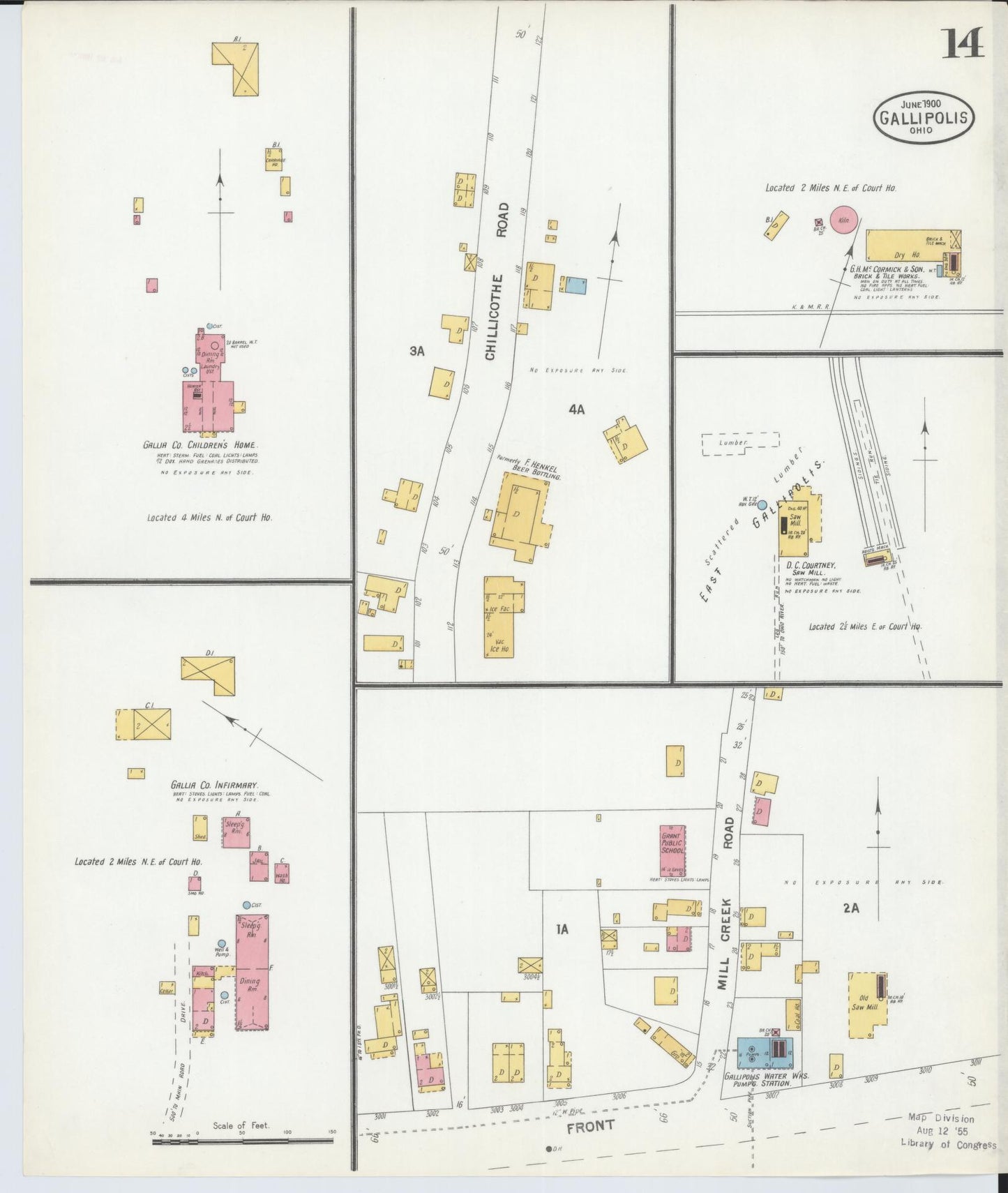 Sanborn Fire Insurance Map from Gallipolis, Gallia County, Ohio (1900), Sheet #0014 - Historic Sanborn Fire Insurance Map Print, vintage old map wall art, antique decor, genealogy gift, Ohio Ohio map