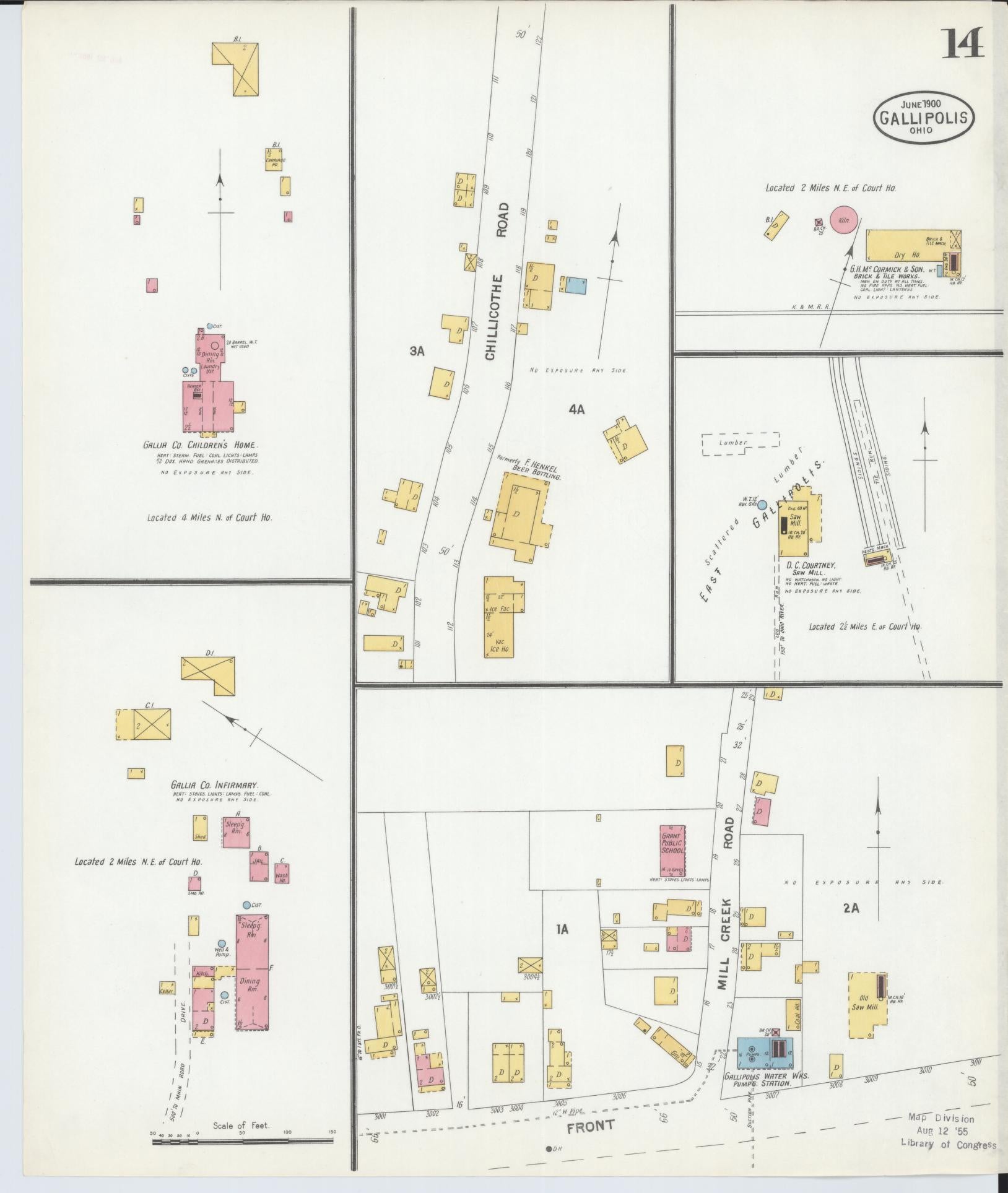 Sanborn Fire Insurance Map from Gallipolis, Gallia County, Ohio (1900), Sheet #0014 - Historic Sanborn Fire Insurance Map Print, vintage old map wall art, antique decor, genealogy gift, Ohio Ohio map