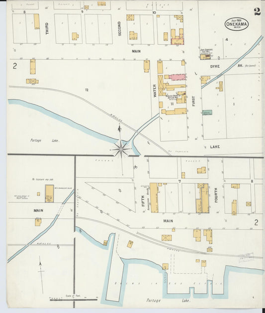 Sanborn Fire Insurance Map from Onekama, Manistee County, Michigan (1900), Sheet #0002 - Historic Sanborn Fire Insurance Map Print, vintage old map wall art, antique decor, genealogy gift, Michigan Michigan map