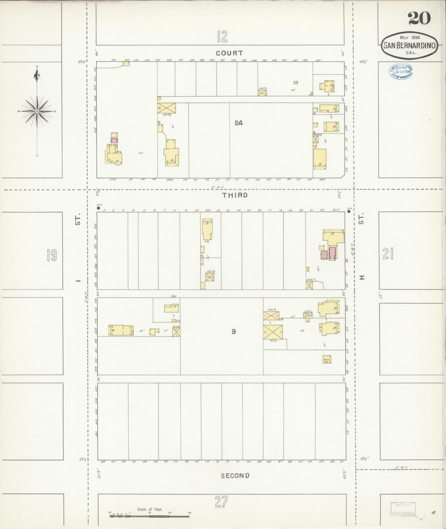 Sanborn Fire Insurance Map from San Bernardino, San Bernardino County, California (1894), Sheet #0020 - Complete Map Set gallery image, historic Sanborn map, vintage wall art, California California