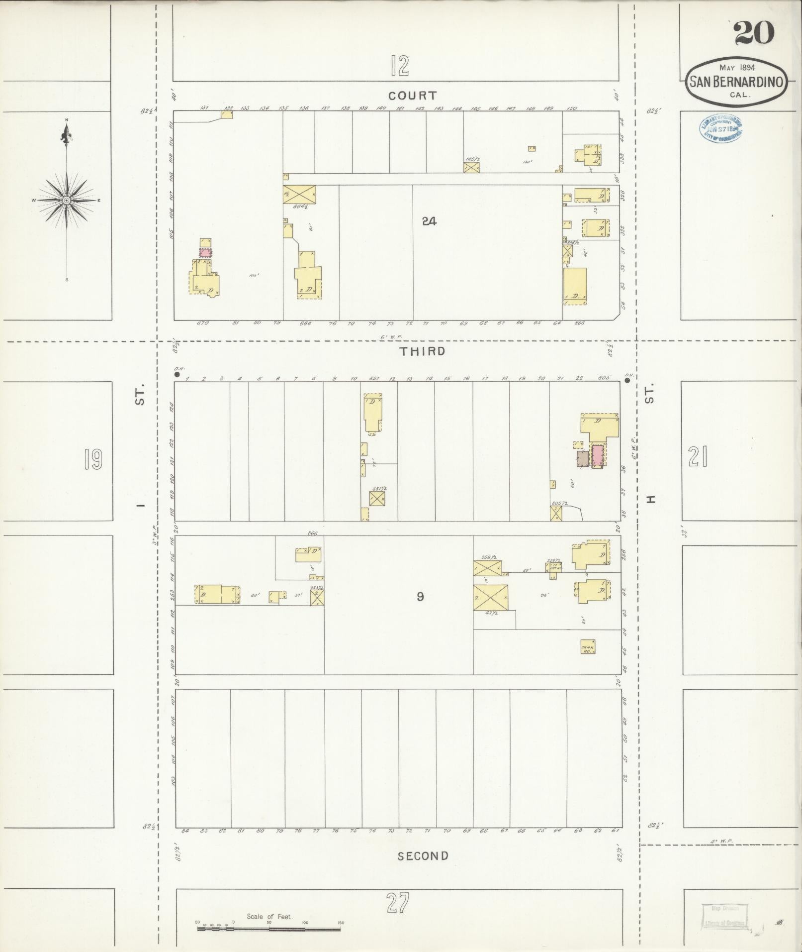 Sanborn Fire Insurance Map from San Bernardino, San Bernardino County, California (1894), Sheet #0020 - Complete Map Set gallery image, historic Sanborn map, vintage wall art, California California