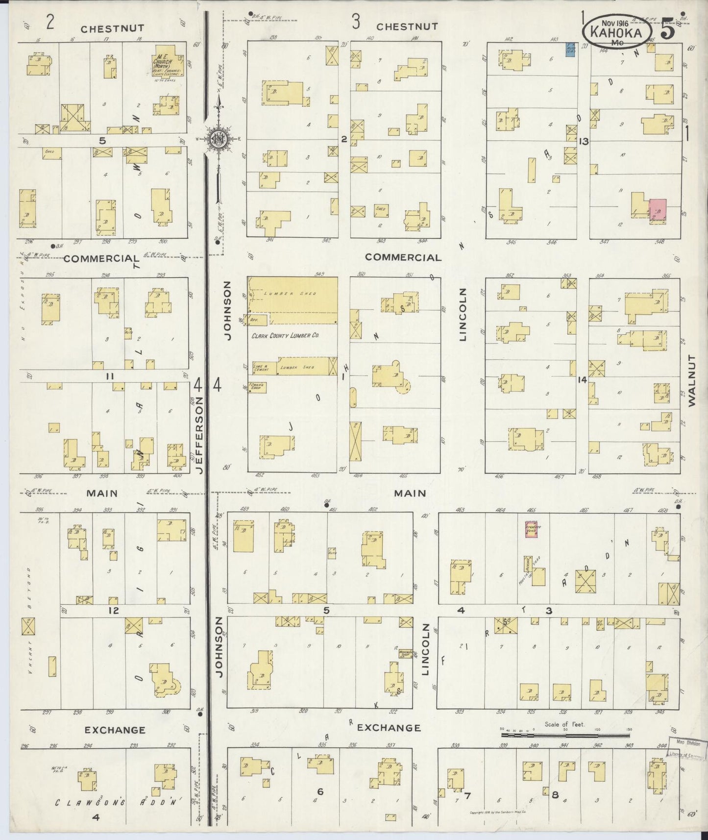 Sanborn Fire Insurance Map from Kahoka, Clark County, Missouri (1916), Sheet #0005 - Complete Map Set gallery image, historic Sanborn map, vintage wall art, Missouri Missouri