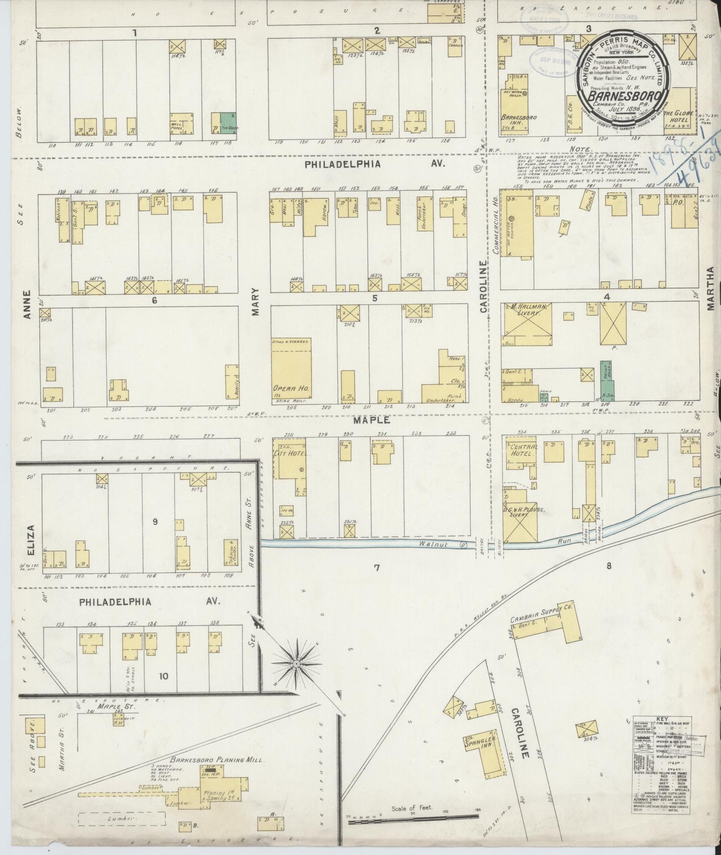 Sanborn Fire Insurance Map from Barnesboro, Cambria County, Pennsylvania (1898), Sheet #0001 - Historic Sanborn Fire Insurance Map Print, vintage old map wall art, antique decor, genealogy gift, Pennsylvania Pennsylvania map
