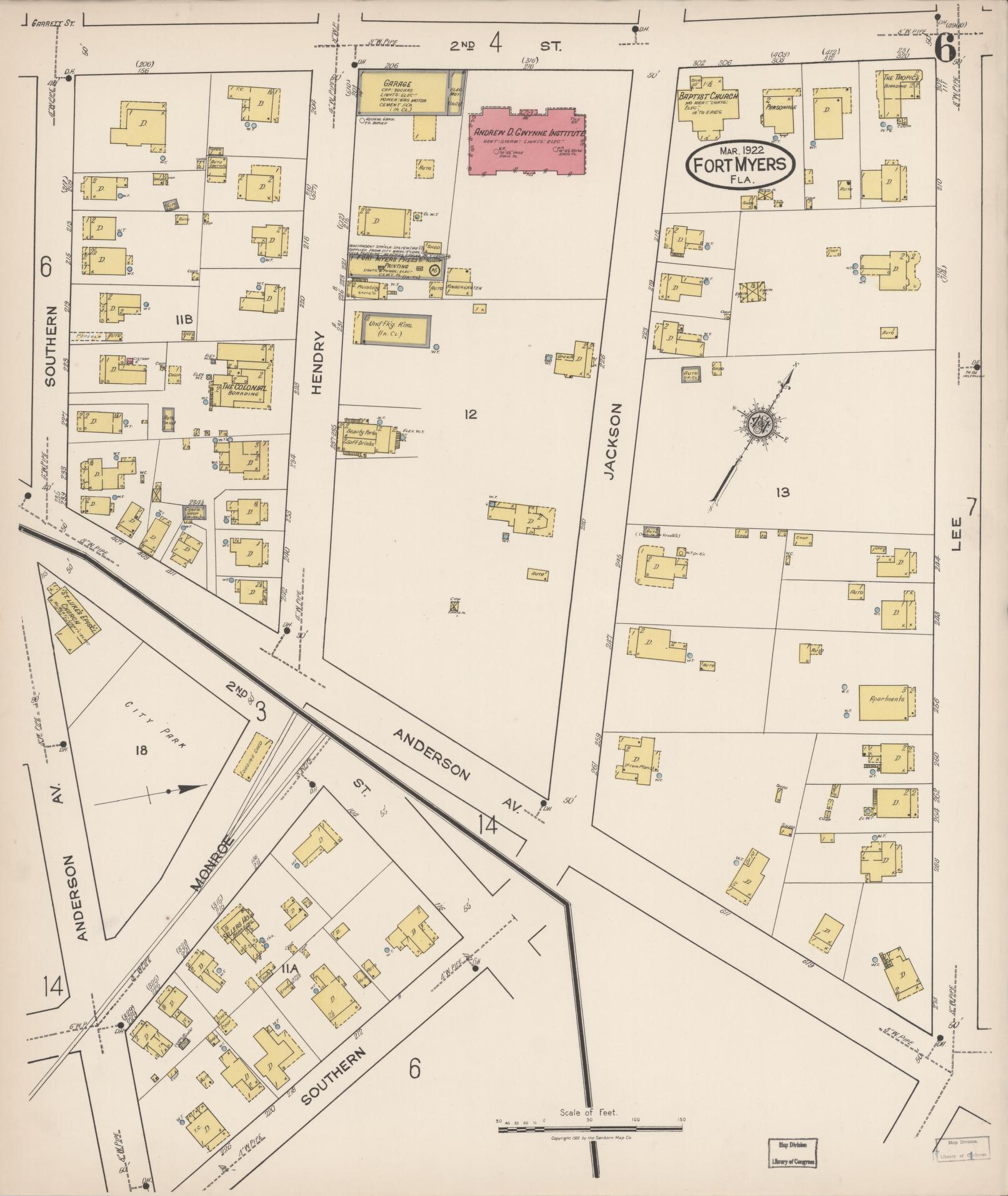 Sanborn Fire Insurance Map from Fort Myers, Lee County, Florida (1922), Sheet #0006 - Complete Map Set gallery image, historic Sanborn map, vintage wall art, Florida Florida