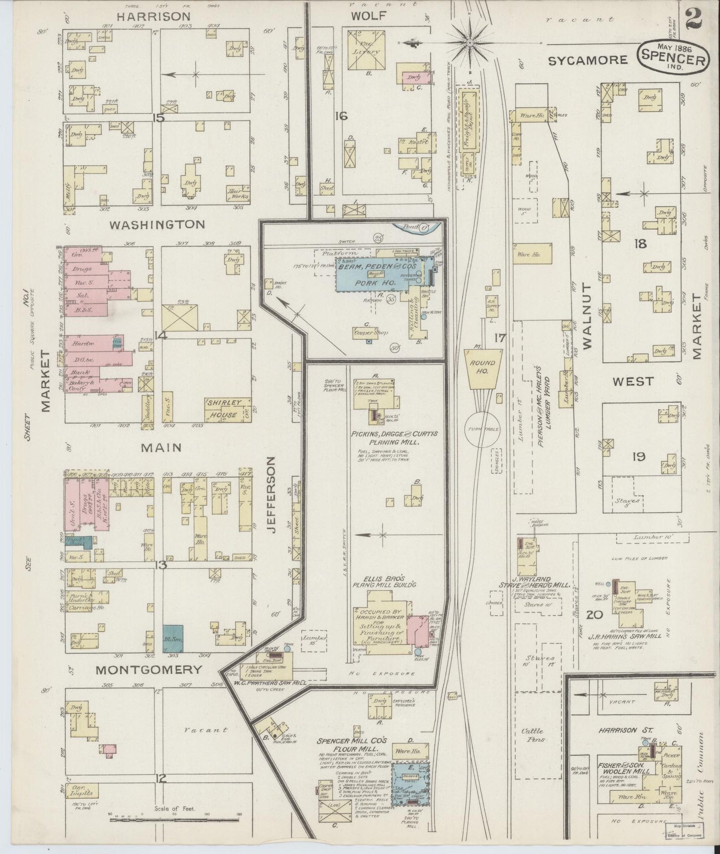 Sanborn Fire Insurance Map from Spencer, Owen County, Indiana (1886), Sheet #0002 - Complete Map Set gallery image, historic Sanborn map, vintage wall art, Indiana Indiana