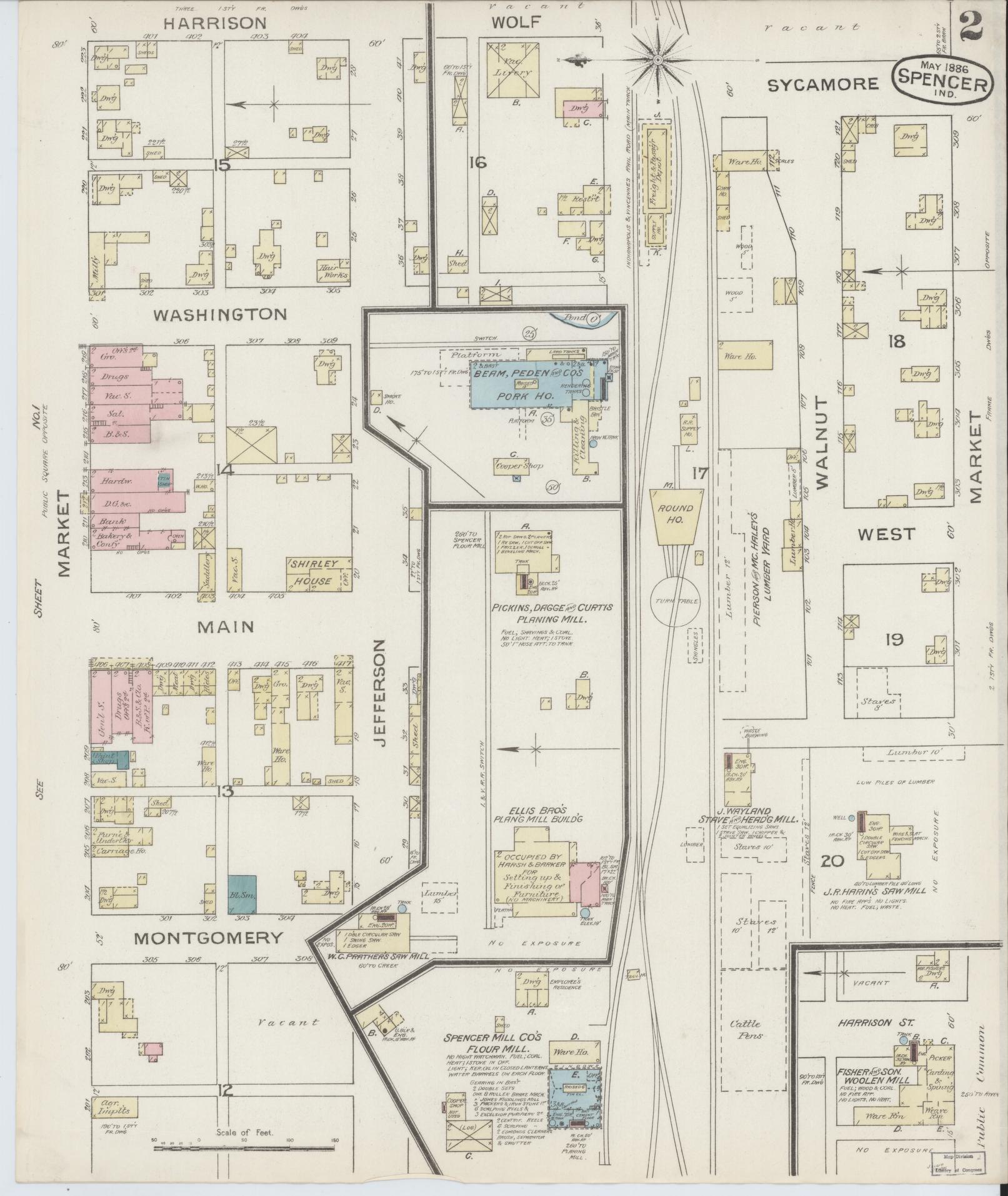 Sanborn Fire Insurance Map from Spencer, Owen County, Indiana (1886), Sheet #0002 - Complete Map Set gallery image, historic Sanborn map, vintage wall art, Indiana Indiana