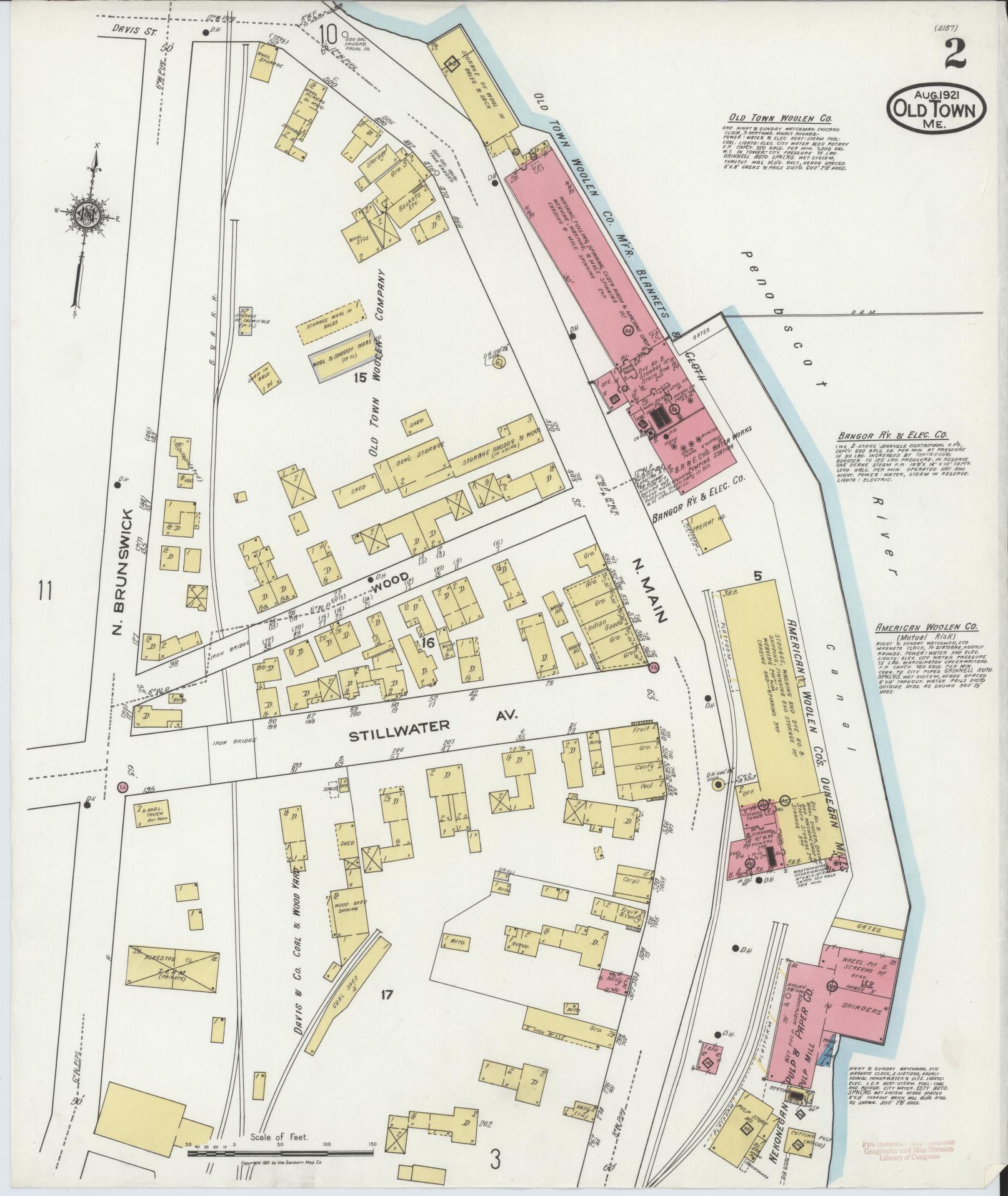 Sanborn Fire Insurance Map from Old Town, Penobscot County, Maine (1921), Sheet #0002 - Historic Sanborn Fire Insurance Map Print, vintage old map wall art, antique decor, genealogy gift, Maine Maine map