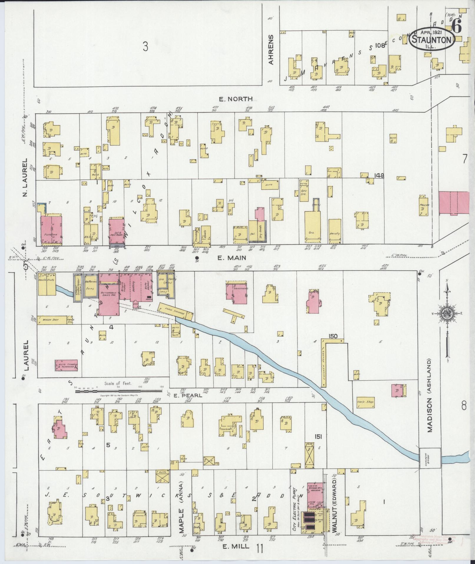 Sanborn Fire Insurance Map from Staunton, Macoupin County, Illinois (1921), Sheet #0006 - Complete Map Set gallery image, historic Sanborn map, vintage wall art, Illinois Illinois