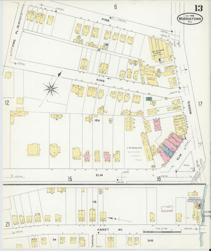 Sanborn Fire Insurance Map from Morristown, Morris County, New Jersey (1909), Sheet #0013 - Complete Map Set gallery image, historic Sanborn map, vintage wall art, New Jersey New Jersey